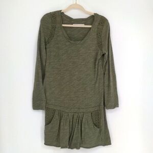 Free People Beach Green Long Sleeve Scoop‎ Neck Tunic Mini Dress Pockets Small
